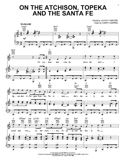 Johnny Mercer On The Atchison, Topeka And The Santa Fe sheet music notes and chords arranged for Lead Sheet / Fake Book