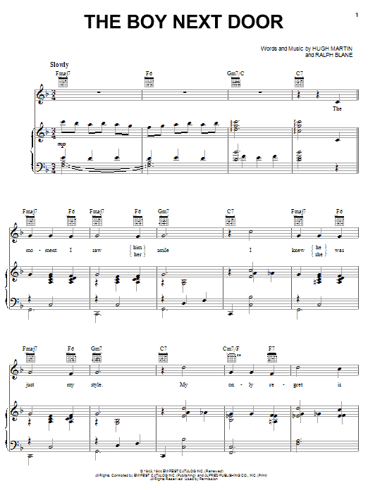 Judy Garland The Boy Next Door sheet music notes and chords. Download Printable PDF.