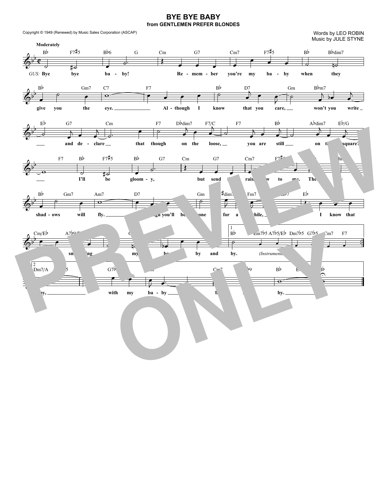 Jule Styne Bye Bye Baby sheet music notes and chords. Download Printable PDF.