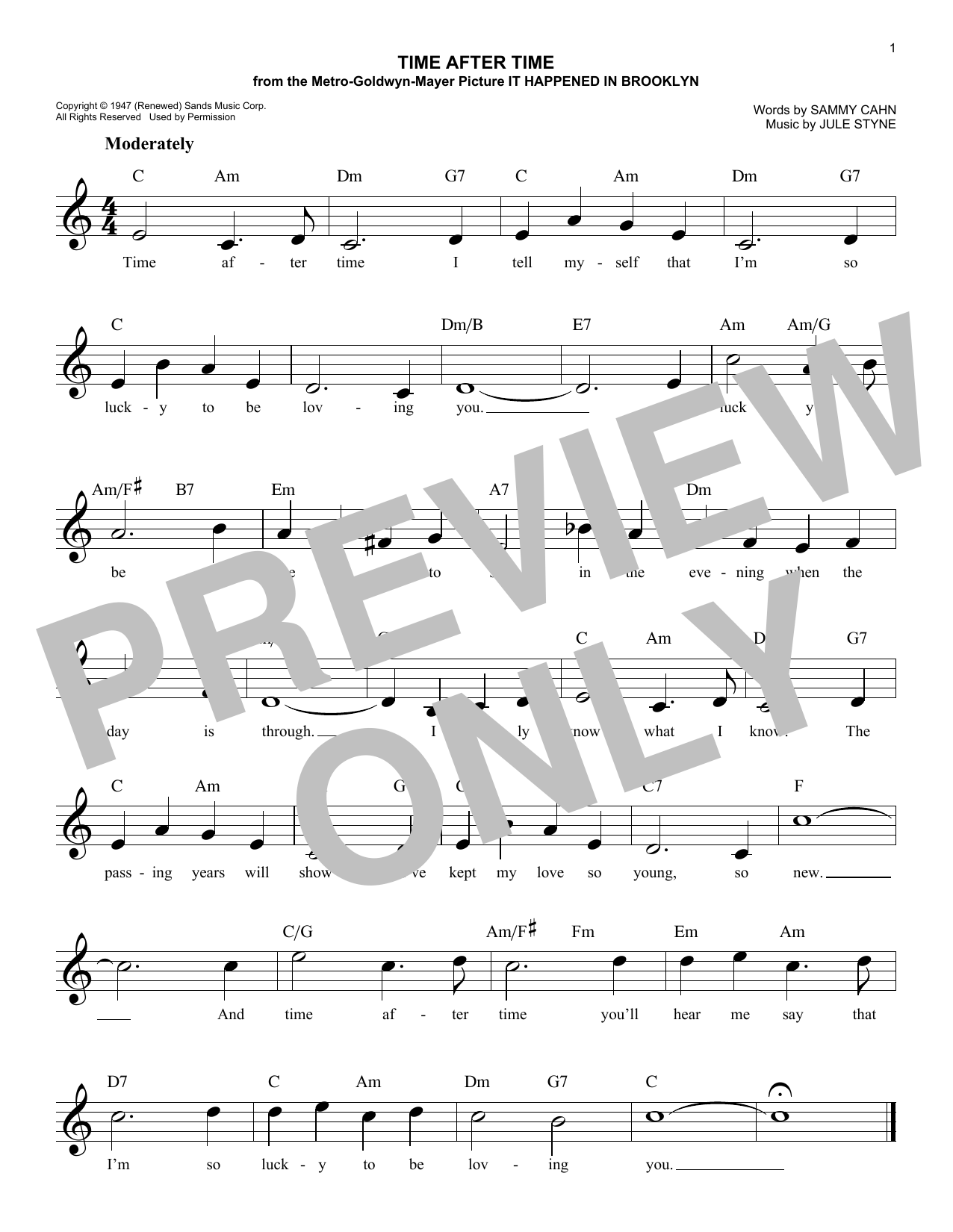 Jule Styne Time After Time sheet music notes and chords. Download Printable PDF.
