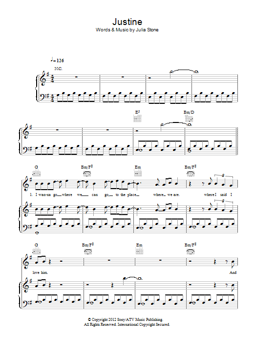 Julia Stone Justine Sheet Music Pdf Notes Chords Folk Score Piano Vocal And Guitar Right