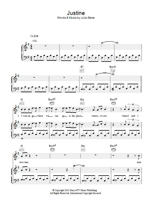 Julia Stone Justine sheet music notes and chords. Download Printable PDF.