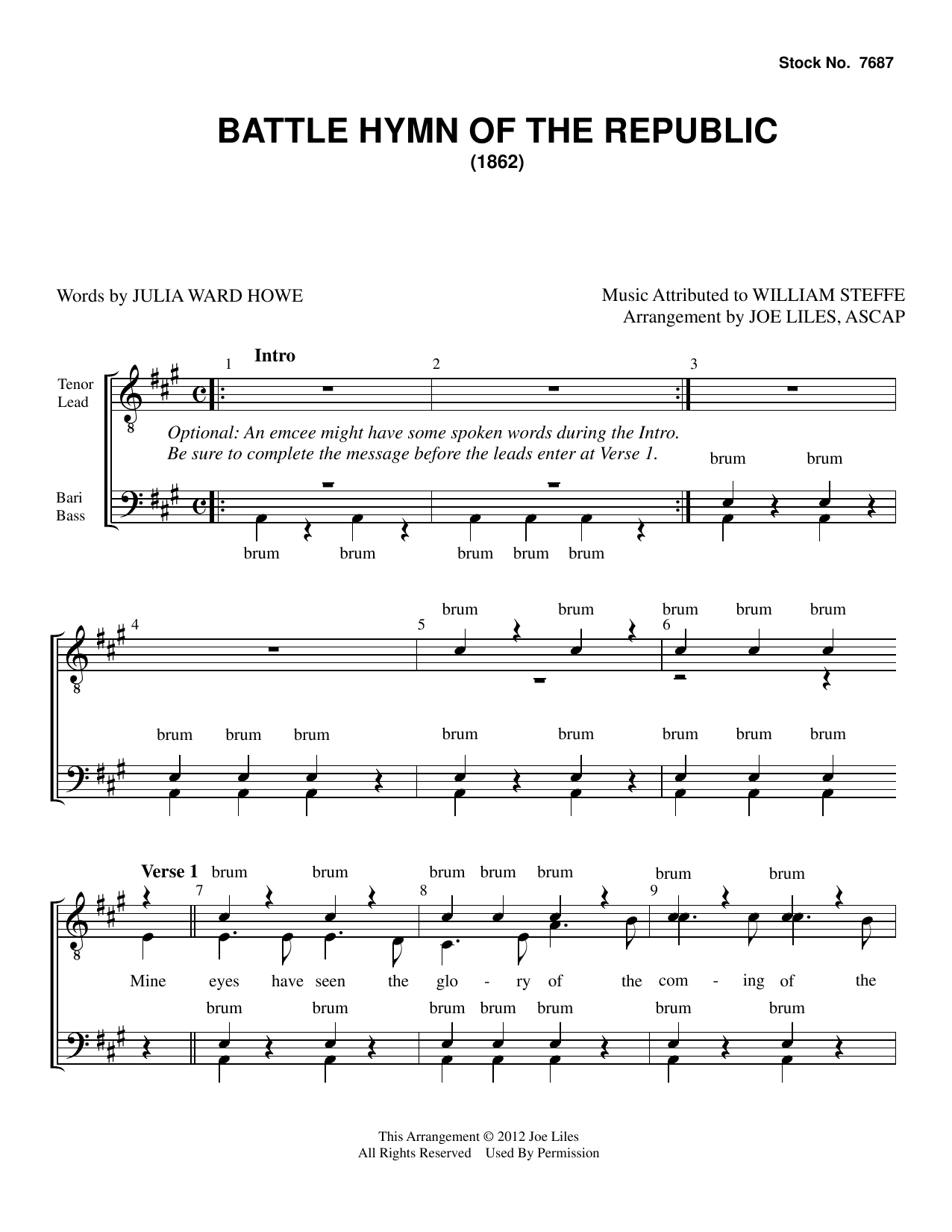 Learn to play Julia Ward Howe The Battle Hymn of the Republic (arr. Joe Liles) sheet music for TTBB Choir in minutes. Price: 3.9900$ Julia Ward Howe The Battle Hymn of the Republic (arr. Joe Liles) sheet music notes and chords arranged for TTBB Choir