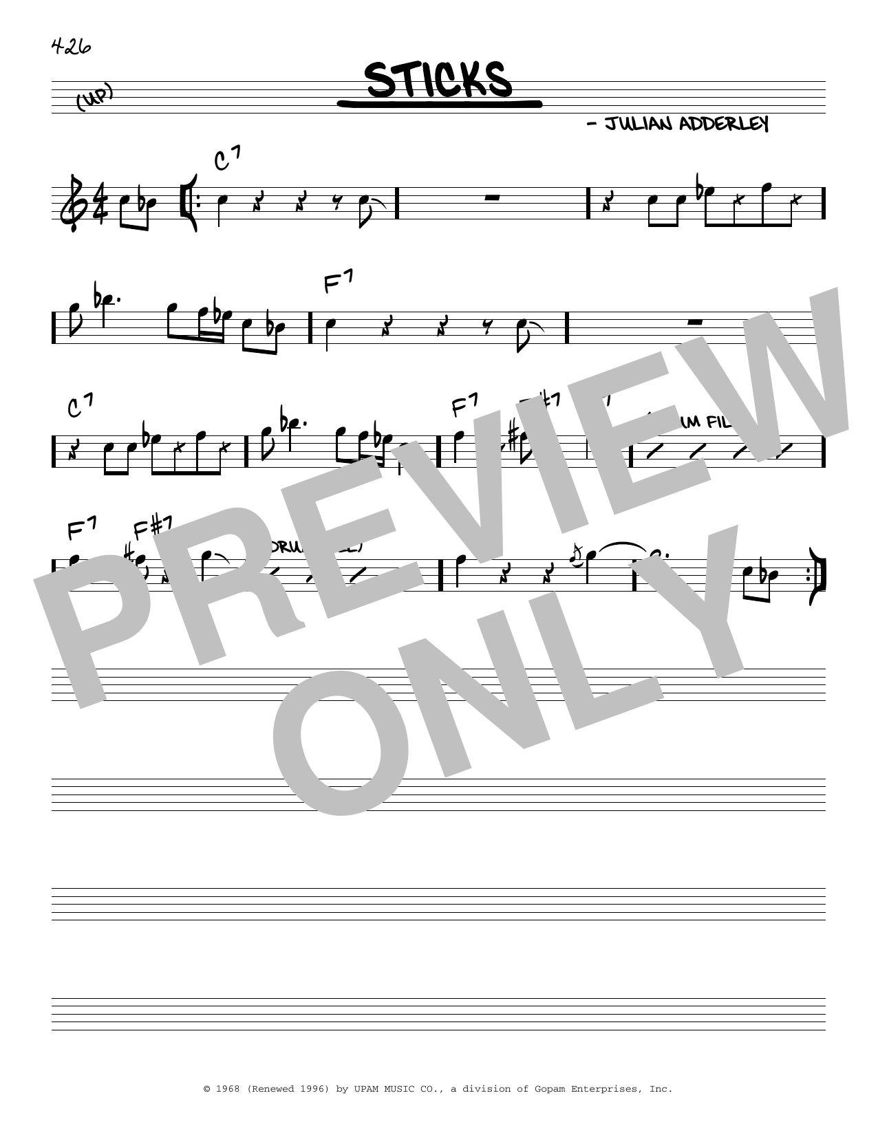 Julian Adderley Sticks sheet music notes and chords. Download Printable PDF.