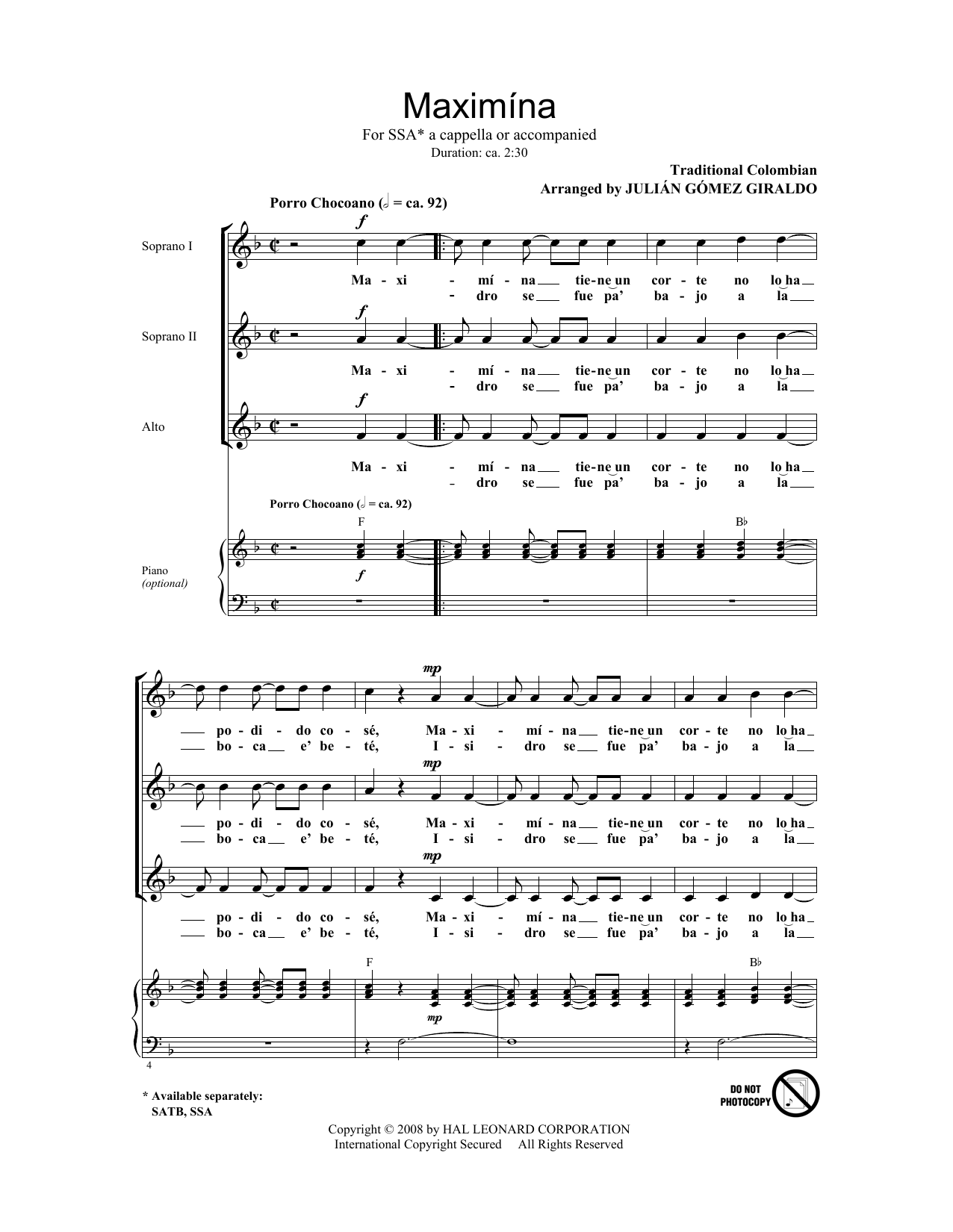 Julian Gomez Giraldo Maximina sheet music notes and chords. Download Printable PDF.