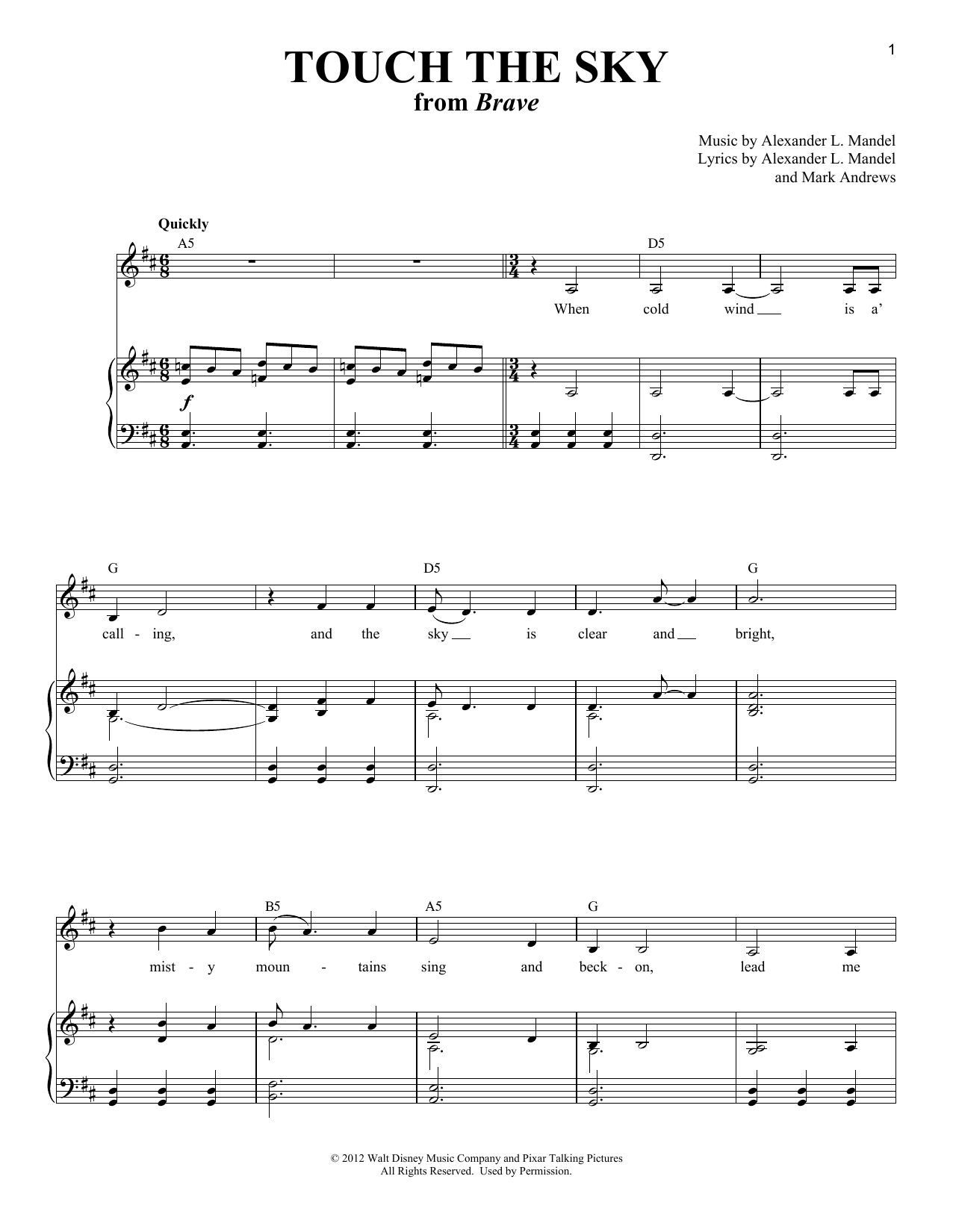 Julie Fowlis Touch The Sky (from Brave) sheet music notes and chords. Download Printable PDF.