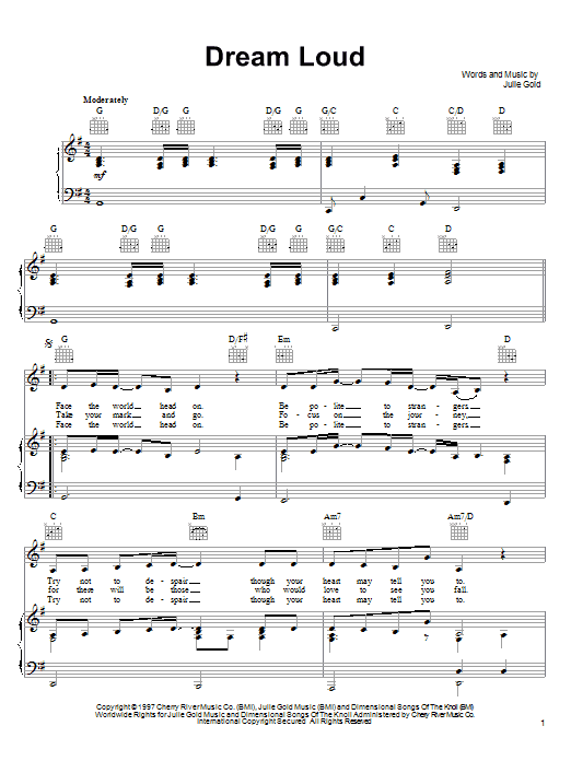 Julie Gold Dream Loud sheet music notes and chords. Download Printable PDF.