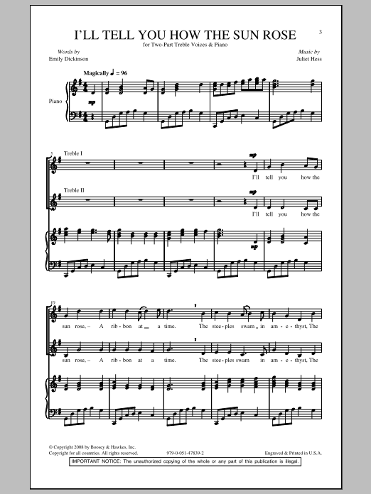 Juliet Hess I'll Tell You How The Sun Rose sheet music notes and chords arranged for 2-Part Choir