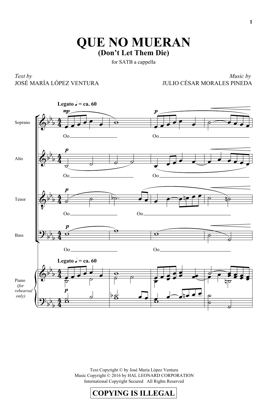Learn to play Julio Pineda Que No Mueran (Don't Let Them Die) sheet music for SATB Choir in minutes. Price: 3.9900$ Julio Pineda Que No Mueran (Don't Let Them Die) sheet music notes and chords arranged for SATB Choir