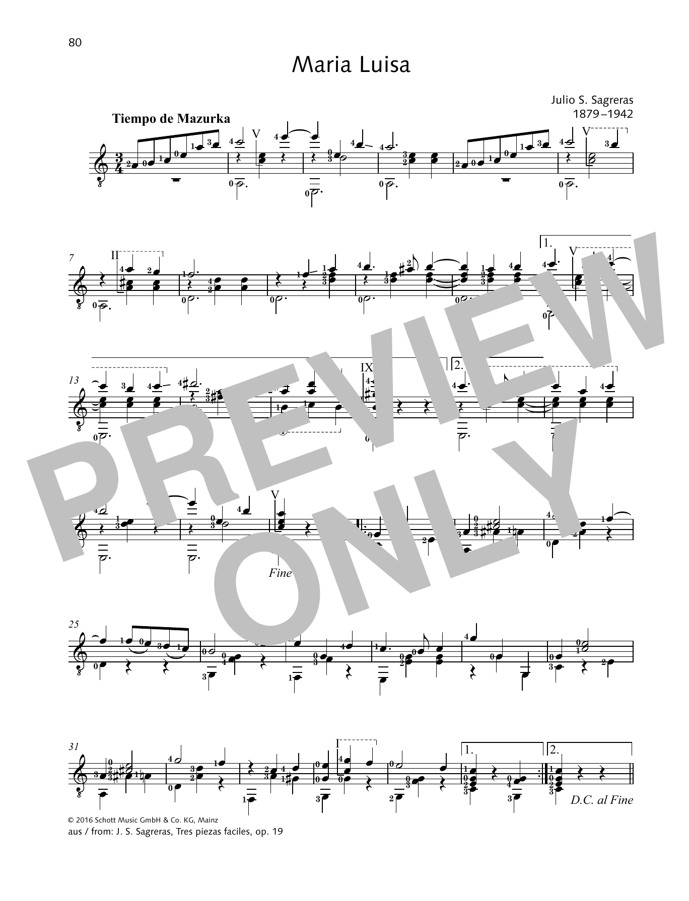 Julio Salvador Sagreras Maria Luisa sheet music notes and chords arranged for Solo Guitar