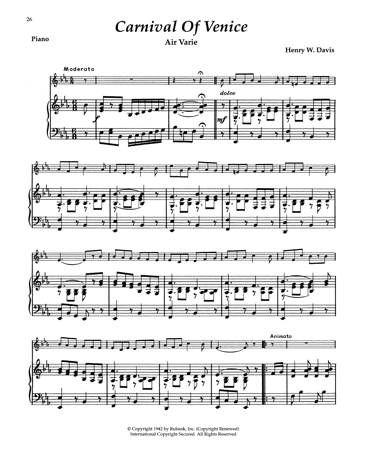 Julius Benedict Carnival Of Venice sheet music notes and chords. Download Printable PDF.