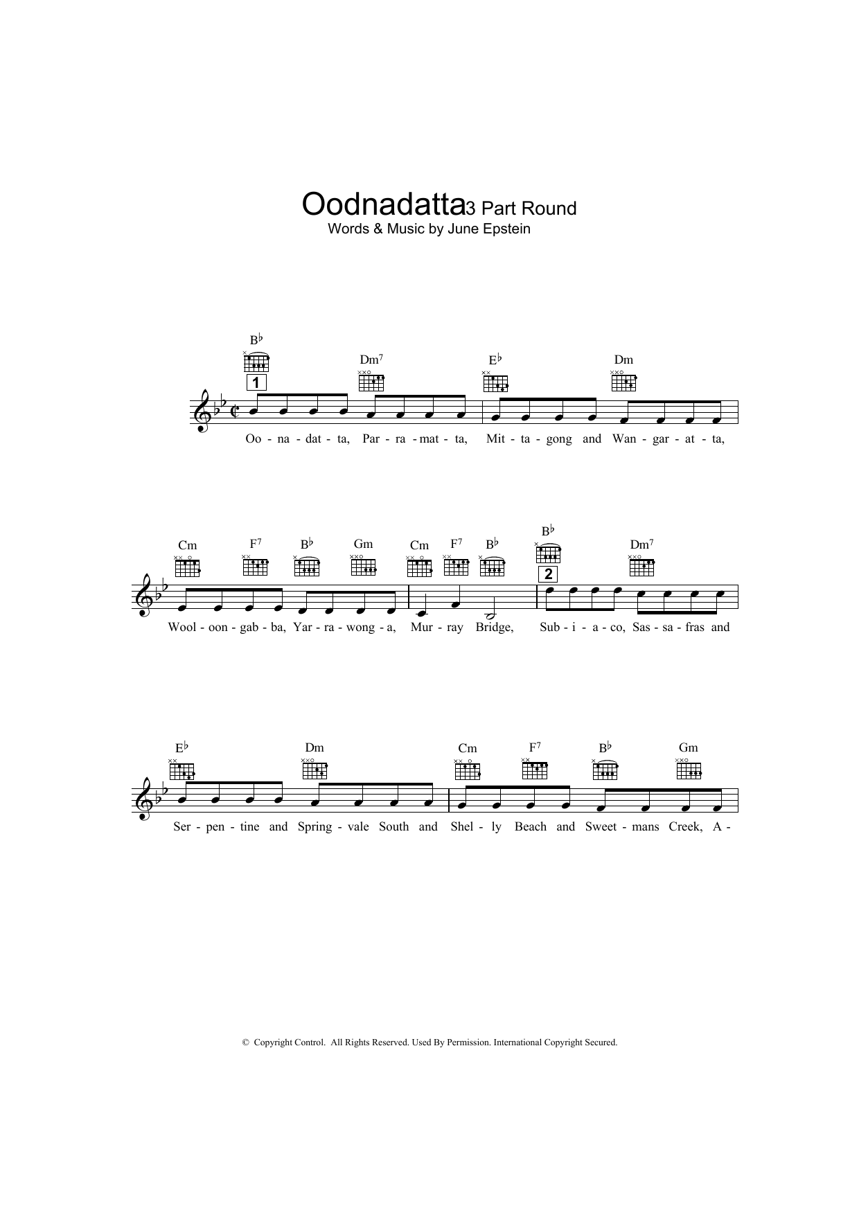 June Epstein Oodnadatta sheet music notes and chords. Download Printable PDF.