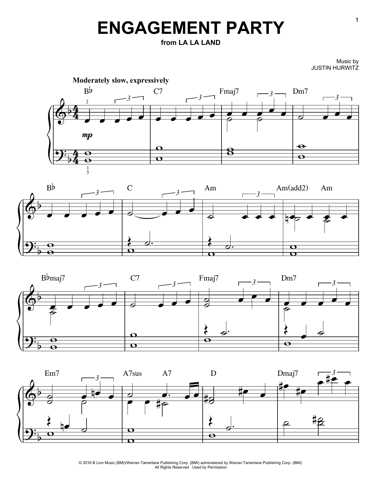 Justin Hurwitz Engagement Party sheet music notes and chords. Download Printable PDF.