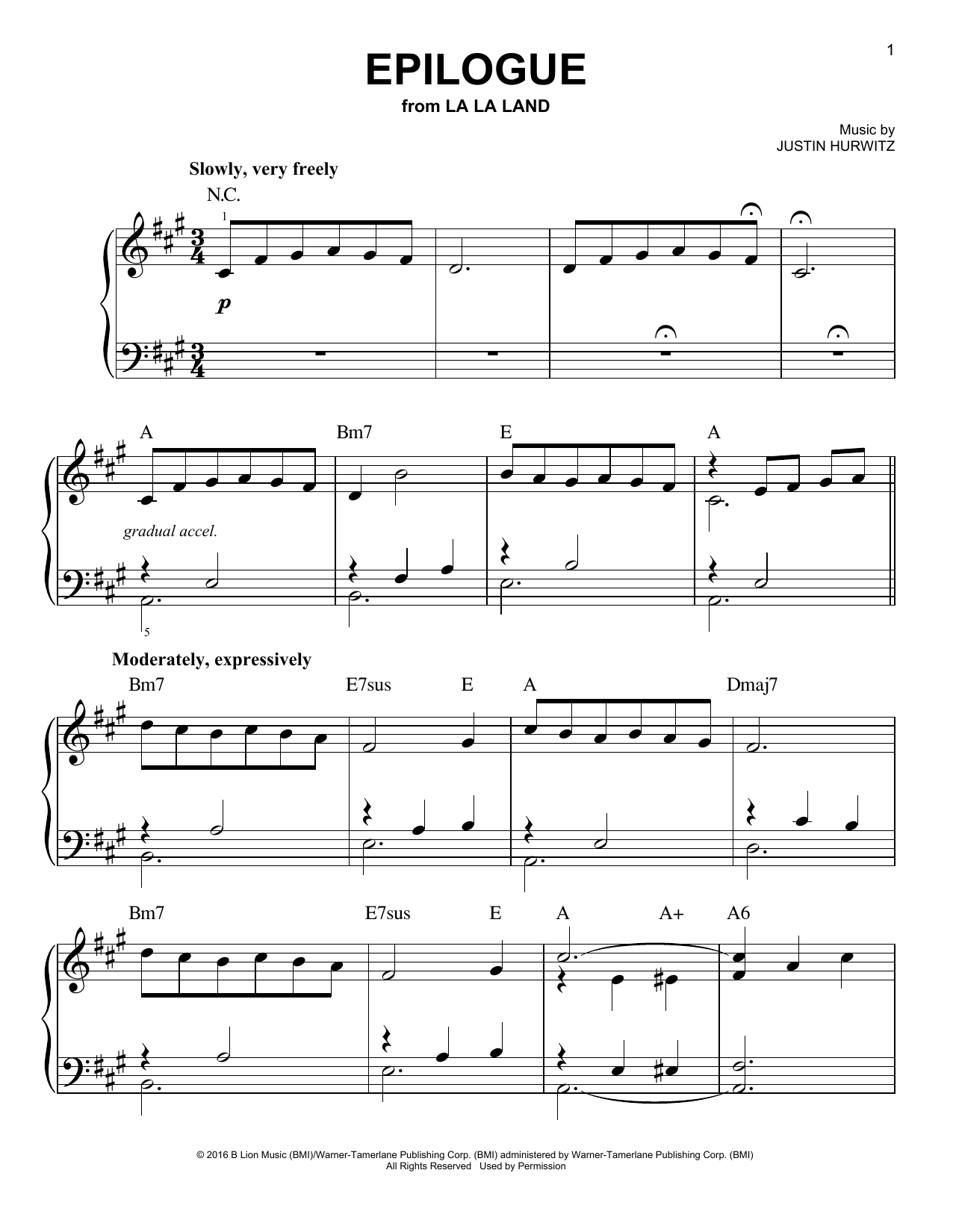 Justin Hurwitz Epilogue sheet music notes and chords. Download Printable PDF.