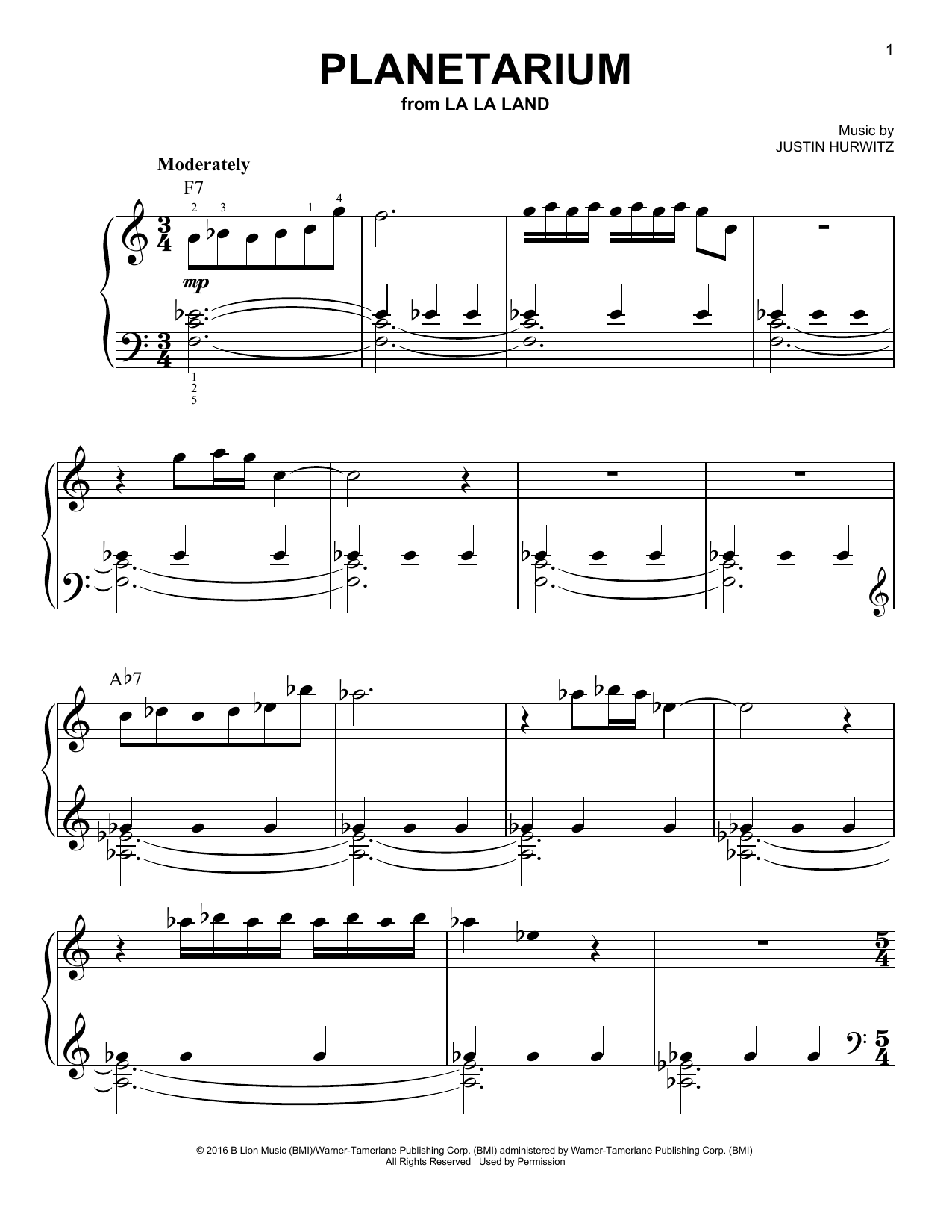 Justin Hurwitz Planetarium sheet music notes and chords. Download Printable PDF.