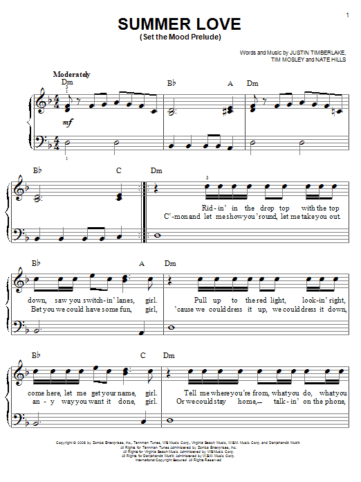 Justin Timberlake Summer Love (Set The Mood Prelude) sheet music notes and chords. Download Printable PDF.