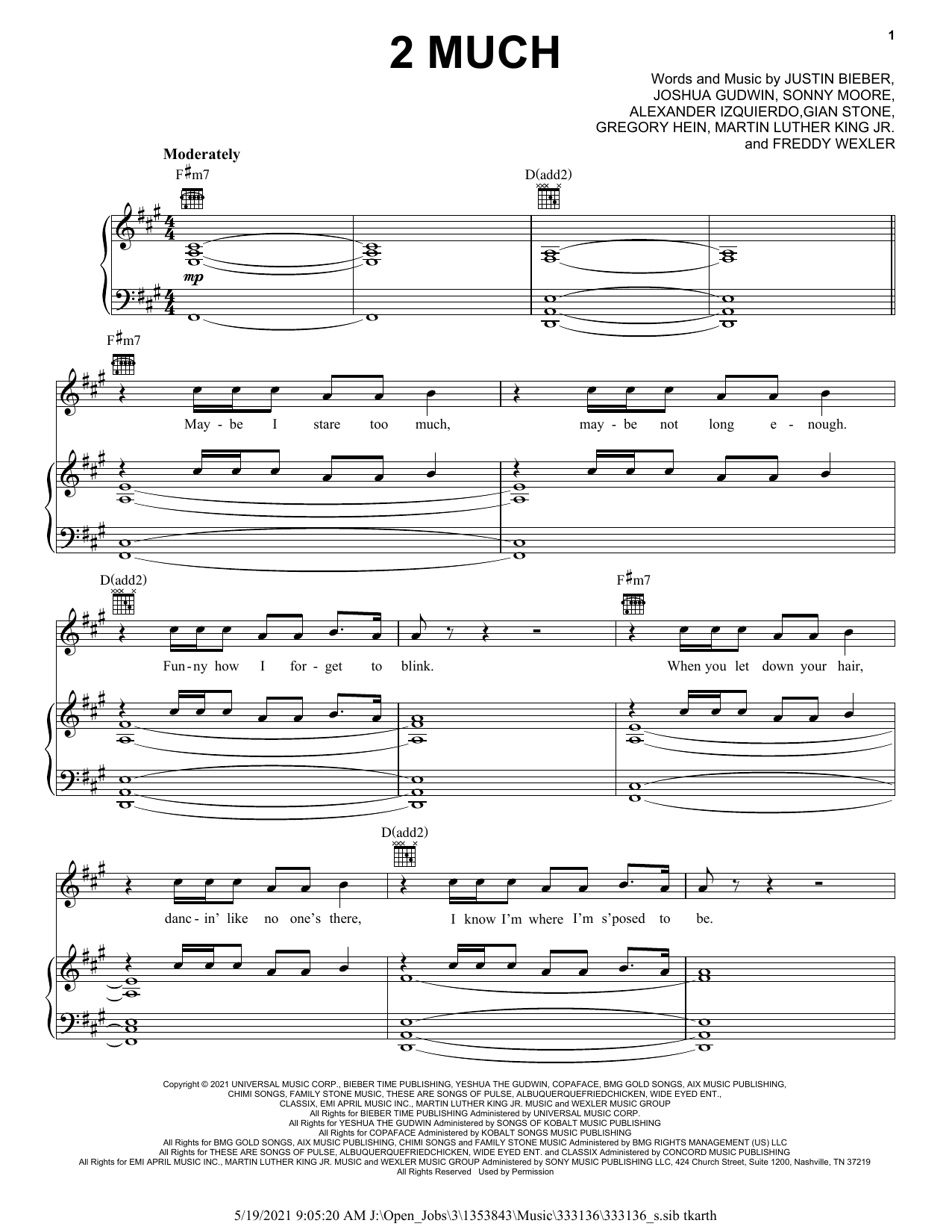 Justin Bieber 2 Much sheet music notes and chords. Download Printable PDF.