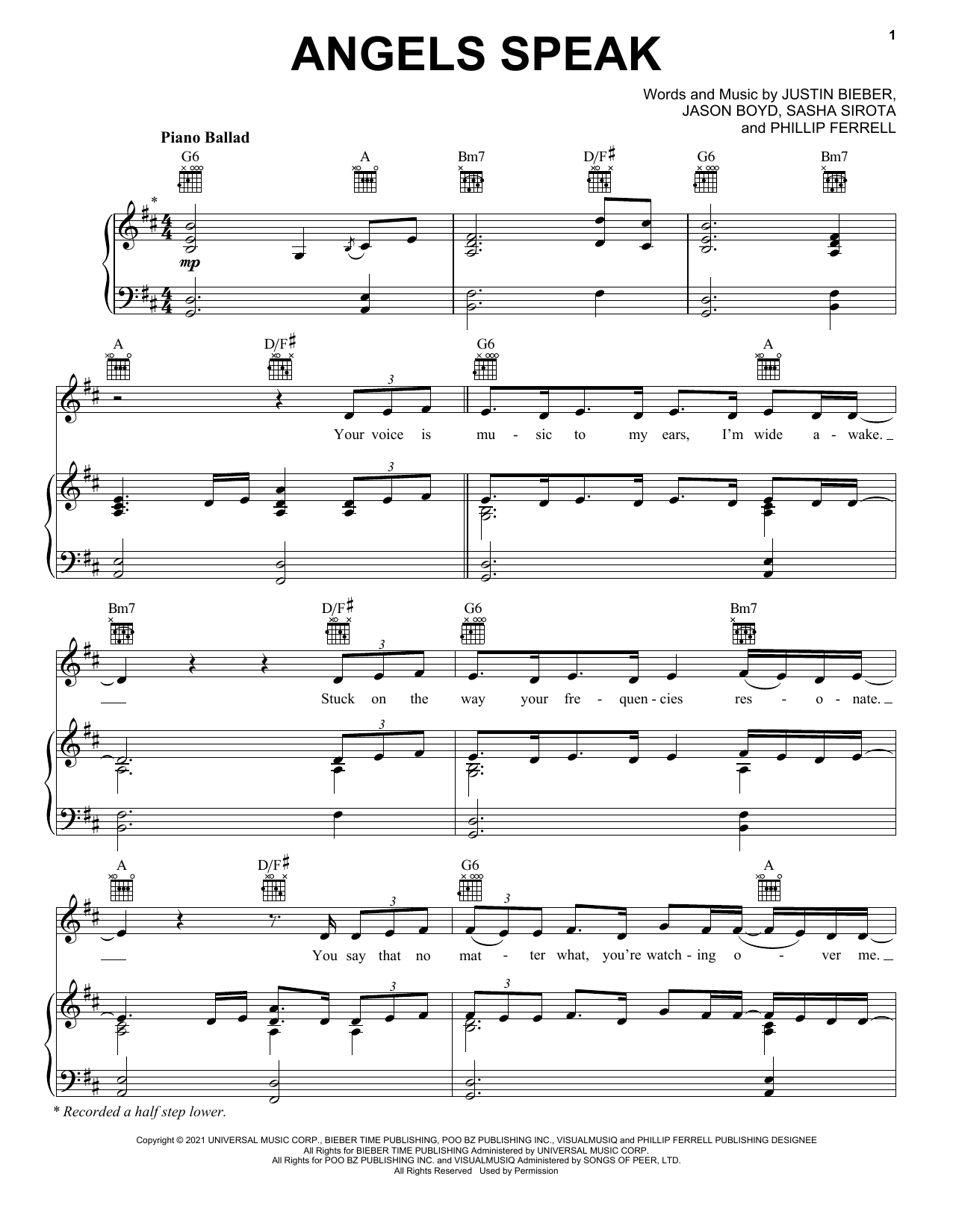 Justin Bieber Angels Speak sheet music notes and chords. Download Printable PDF.