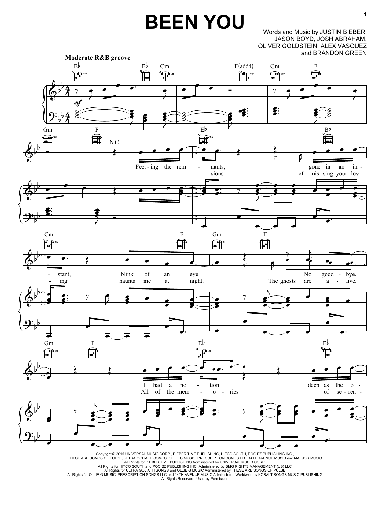 Justin Bieber Been You sheet music notes and chords. Download Printable PDF.