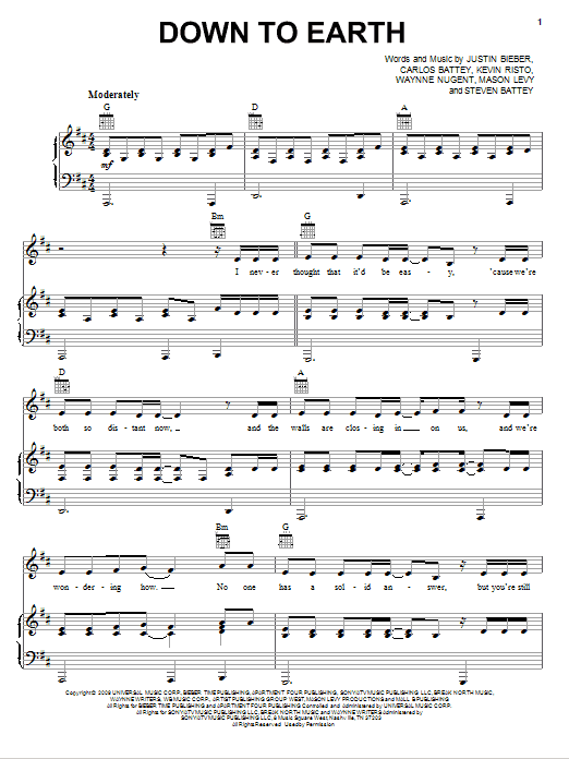 Justin Bieber Down To Earth sheet music notes and chords. Download Printable PDF.