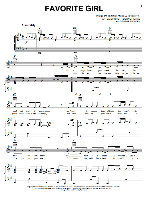 Justin Bieber Favorite Girl sheet music notes and chords. Download Printable PDF.