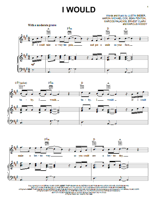 Justin Bieber I Would sheet music notes and chords. Download Printable PDF.