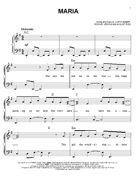 Justin Bieber Maria sheet music notes and chords. Download Printable PDF.