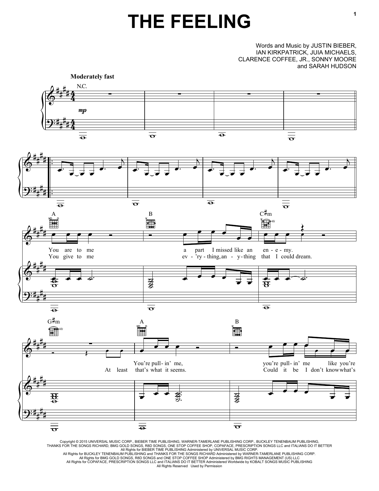 Justin Bieber The Feeling sheet music notes and chords. Download Printable PDF.