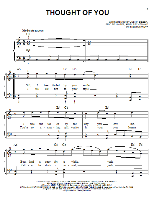 Justin Bieber Thought Of You sheet music notes and chords. Download Printable PDF.