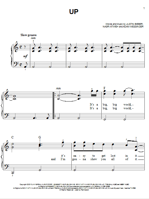 Justin Bieber Up sheet music notes and chords. Download Printable PDF.