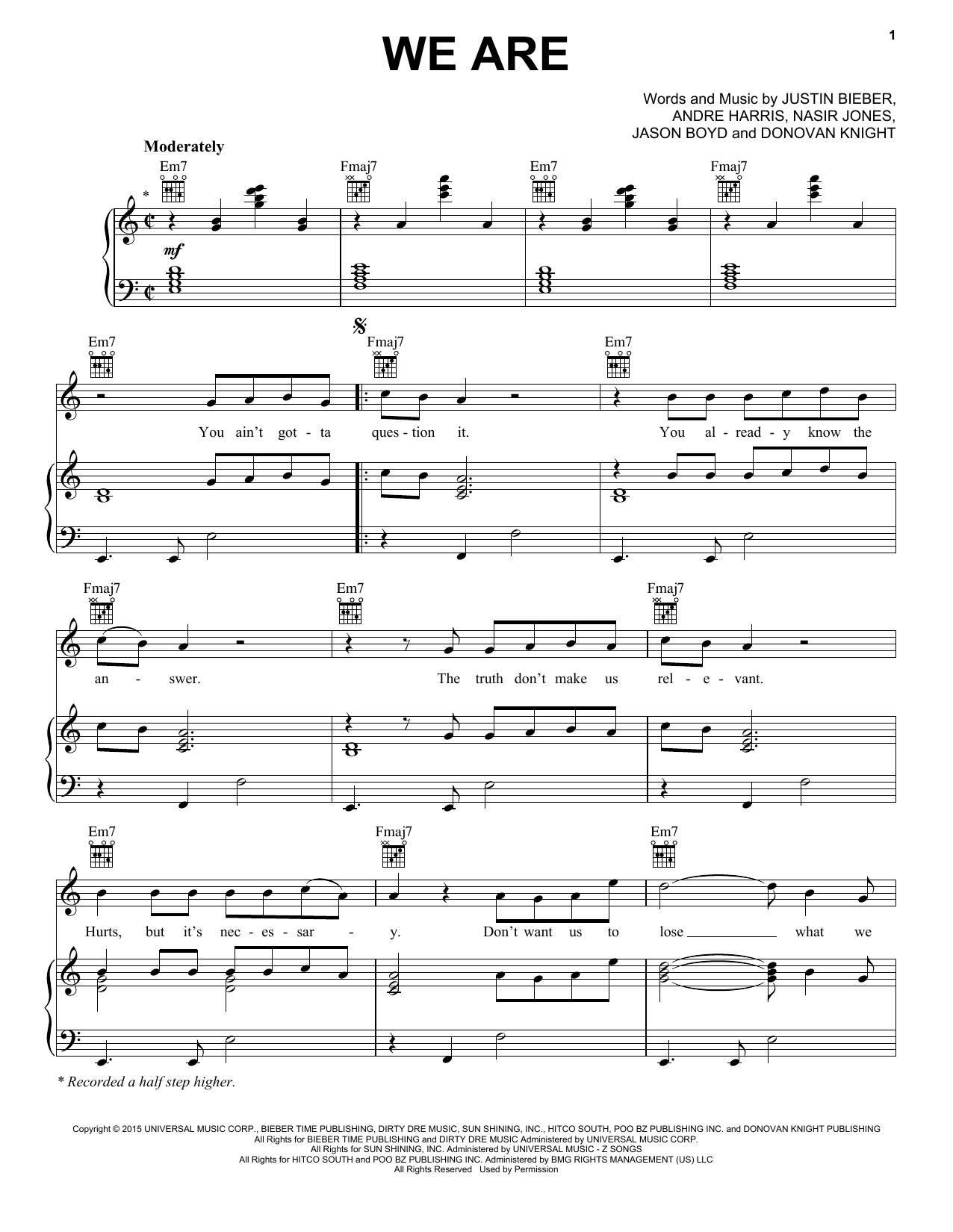 Justin Bieber We Are sheet music notes and chords. Download Printable PDF.