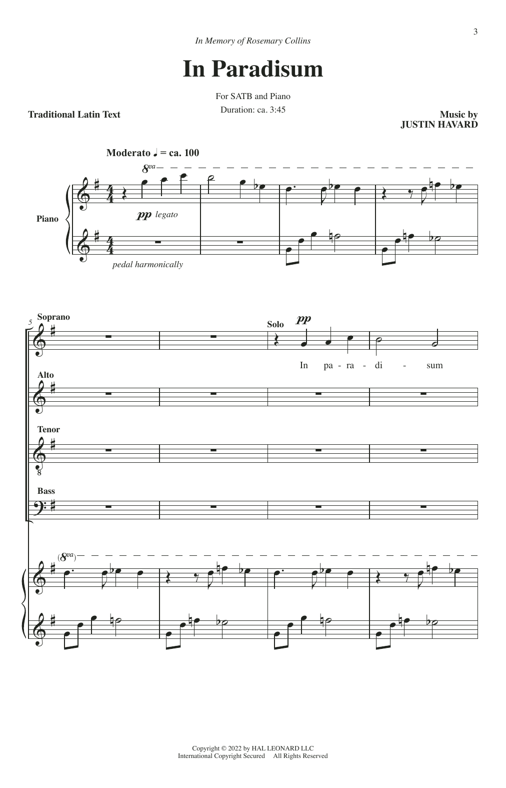 Justin Havard In Paradisum sheet music notes and chords. Download Printable PDF.