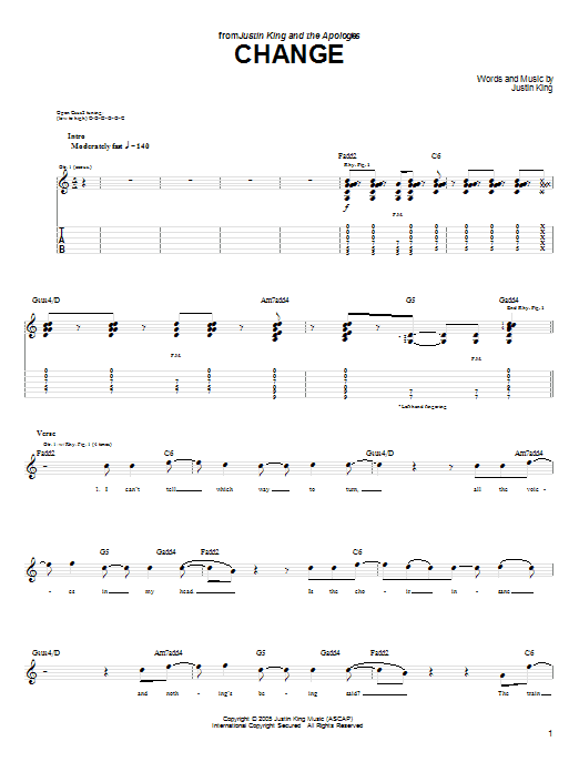 Justin King Change sheet music notes and chords. Download Printable PDF.