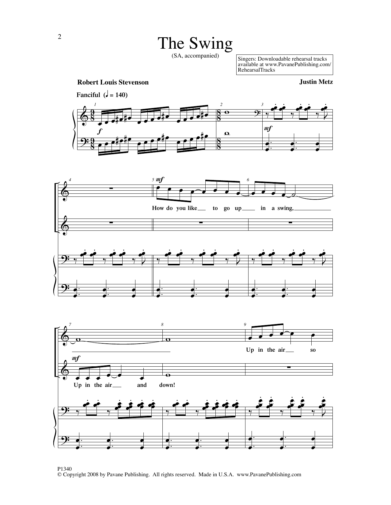 Justin Metz The Swing Sheet Music Pdf Notes Chords Concert Score 2 Part Choir Download
