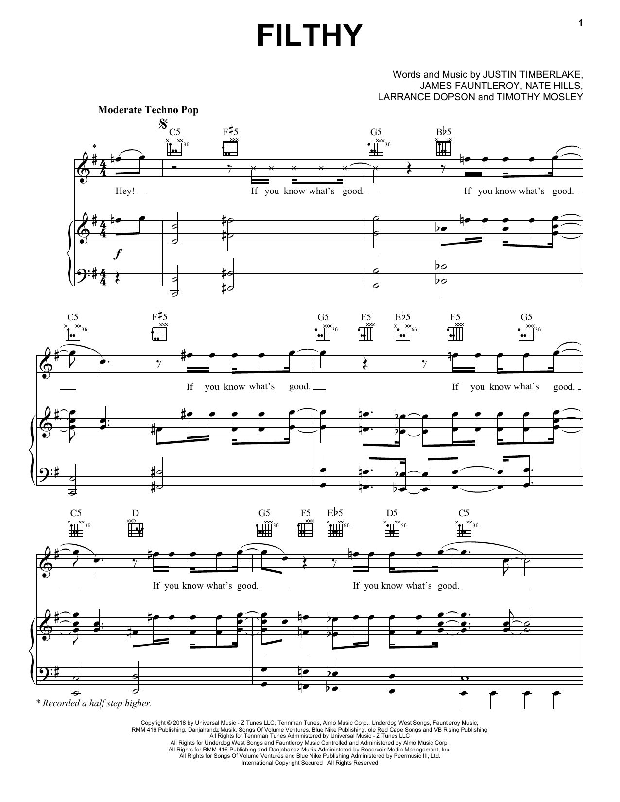 Justin Timberlake Filthy sheet music notes and chords. Download Printable PDF.