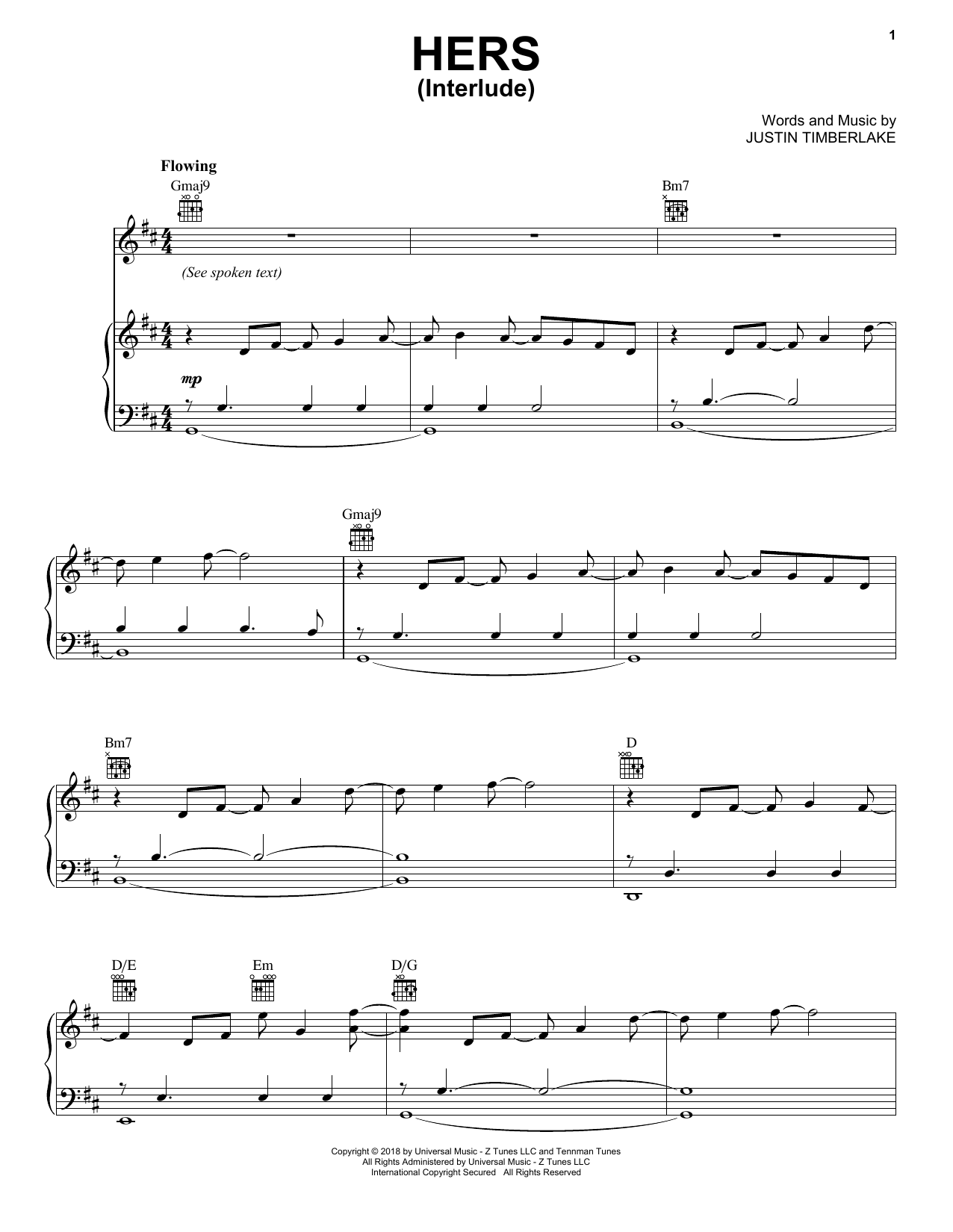 Justin Timberlake Hers sheet music notes and chords. Download Printable PDF.