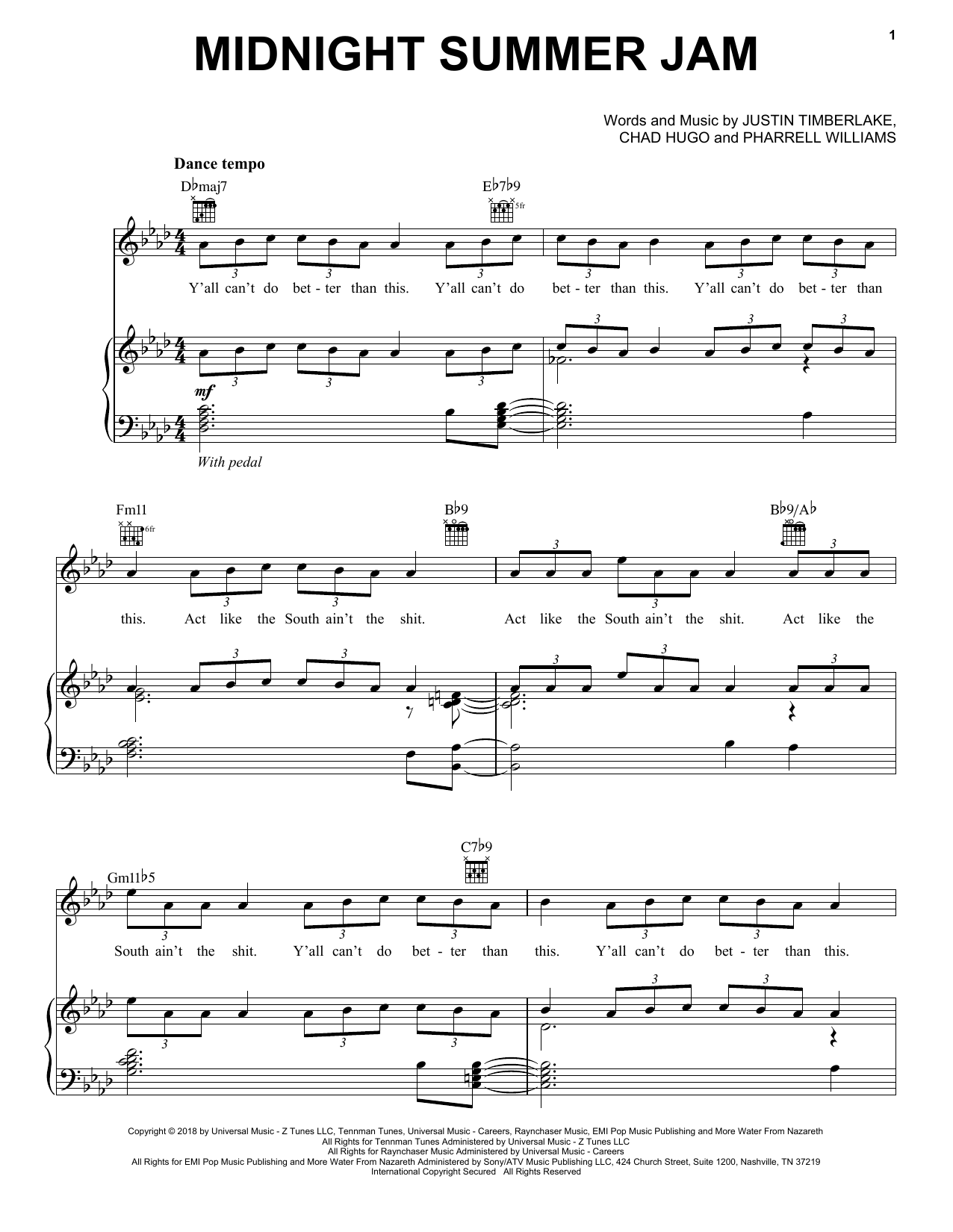 Justin Timberlake Midnight Summer Jam sheet music notes and chords. Download Printable PDF.