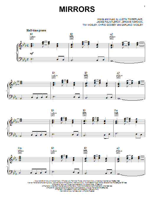 Justin Timberlake 'Mirrors' Sheet Music, Chords & Lyrics.