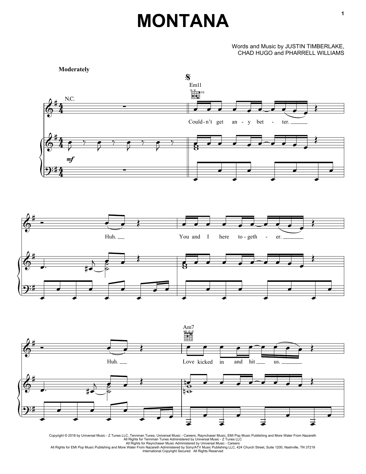 Justin Timberlake Montana sheet music notes and chords. Download Printable PDF.