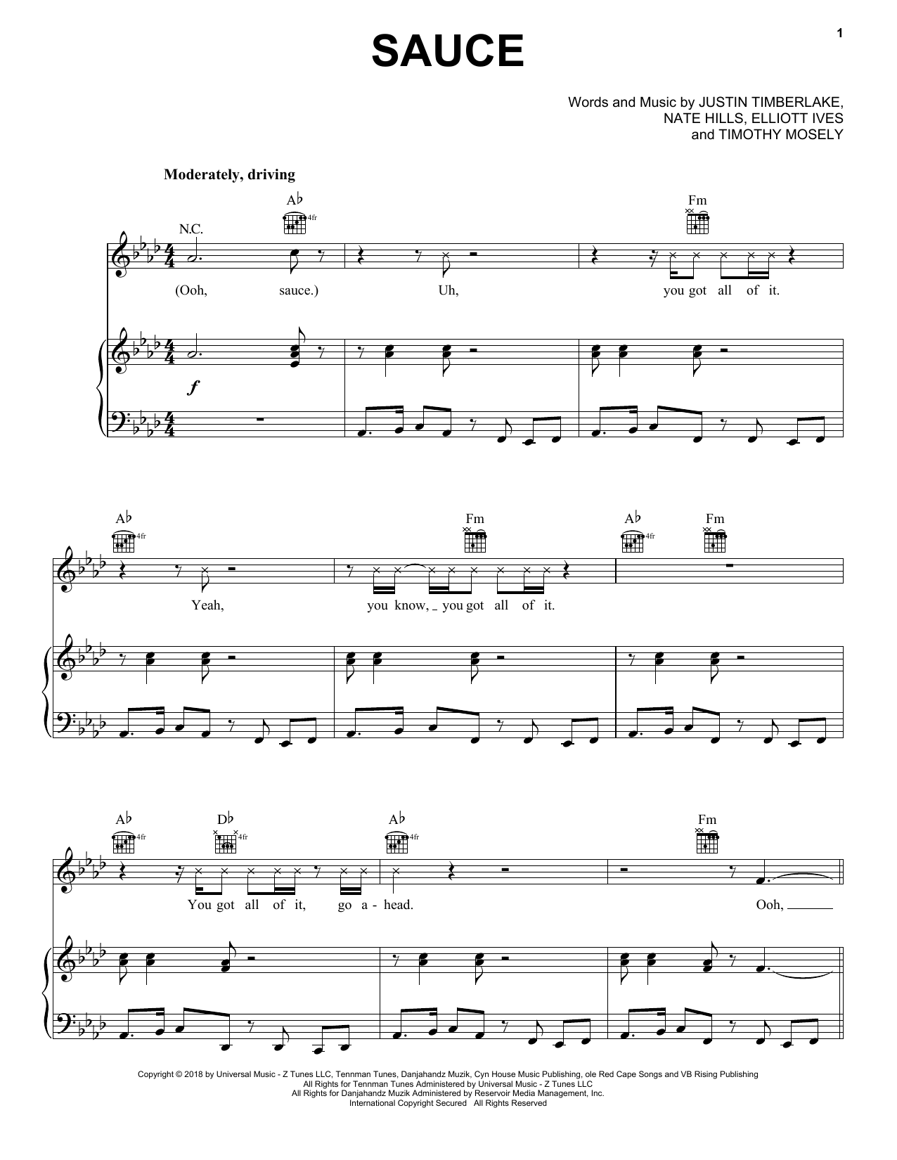 Justin Timberlake Sauce sheet music notes and chords. Download Printable PDF.