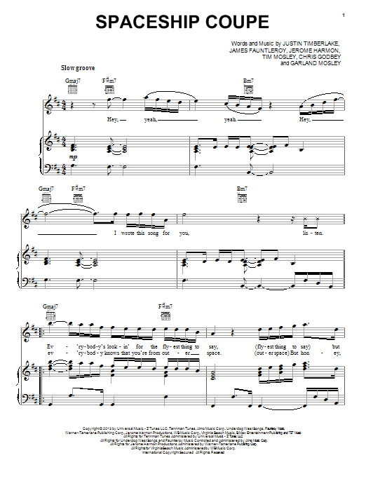 Justin Timberlake Spaceship Coupe sheet music notes and chords. Download Printable PDF.