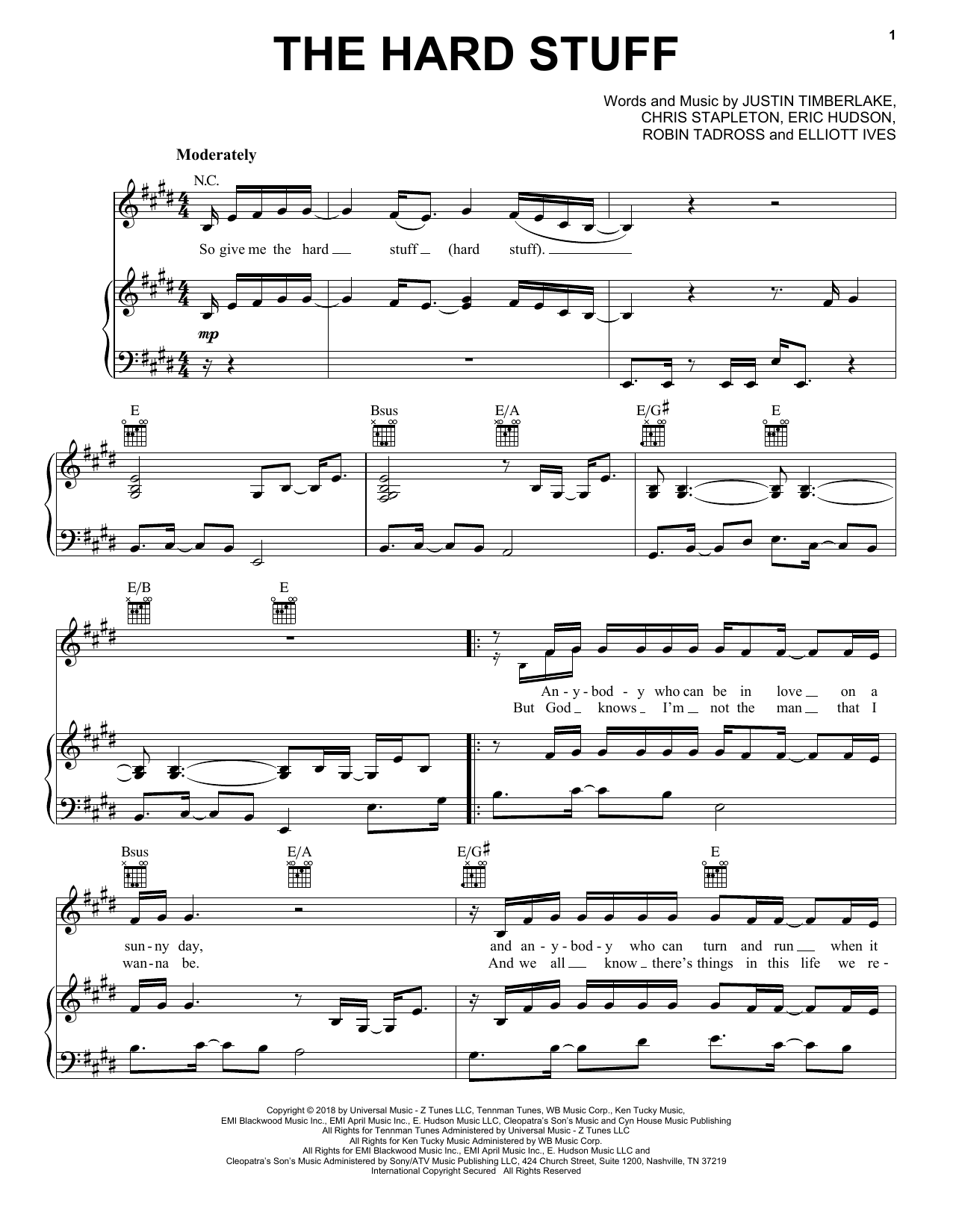 Justin Timberlake The Hard Stuff sheet music notes and chords. Download Printable PDF.