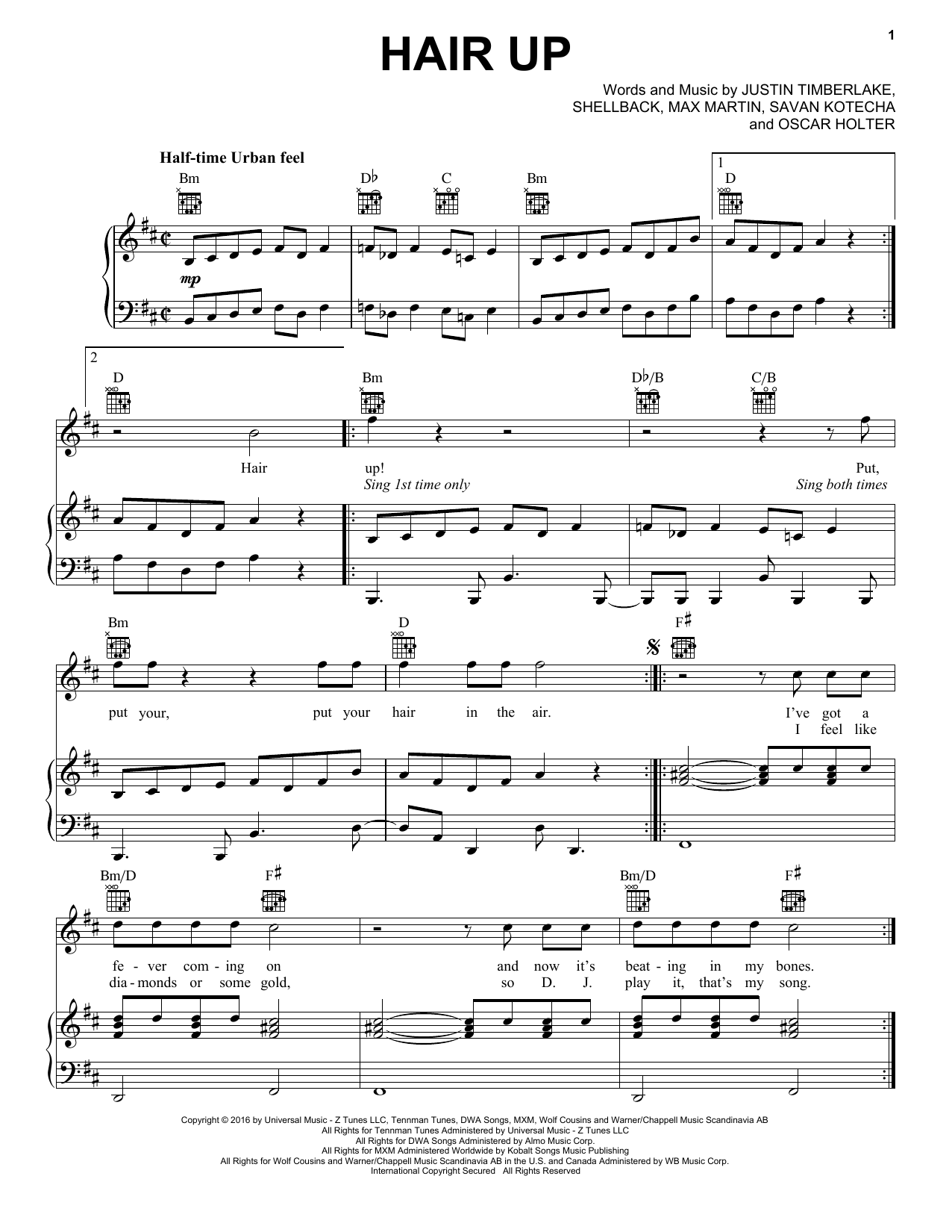 Learn to play Justin Timberlake, Gwen Stefani and Ron Funches Hair Up sheet music for Piano, Vocal & Guitar (Right-Hand Melody) in minutes. Justin Timberlake, Gwen Stefani and Ron Funches Hair Up sheet music notes and chords