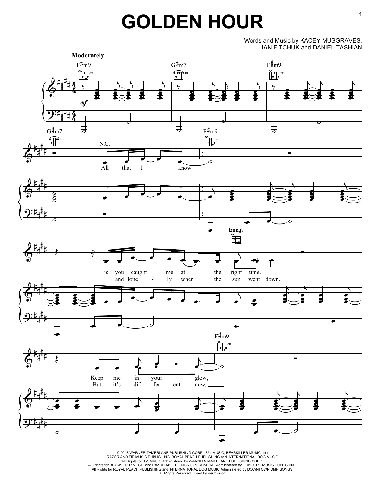 Kacey Musgraves Golden Hour sheet music notes and chords. Download Printable PDF.