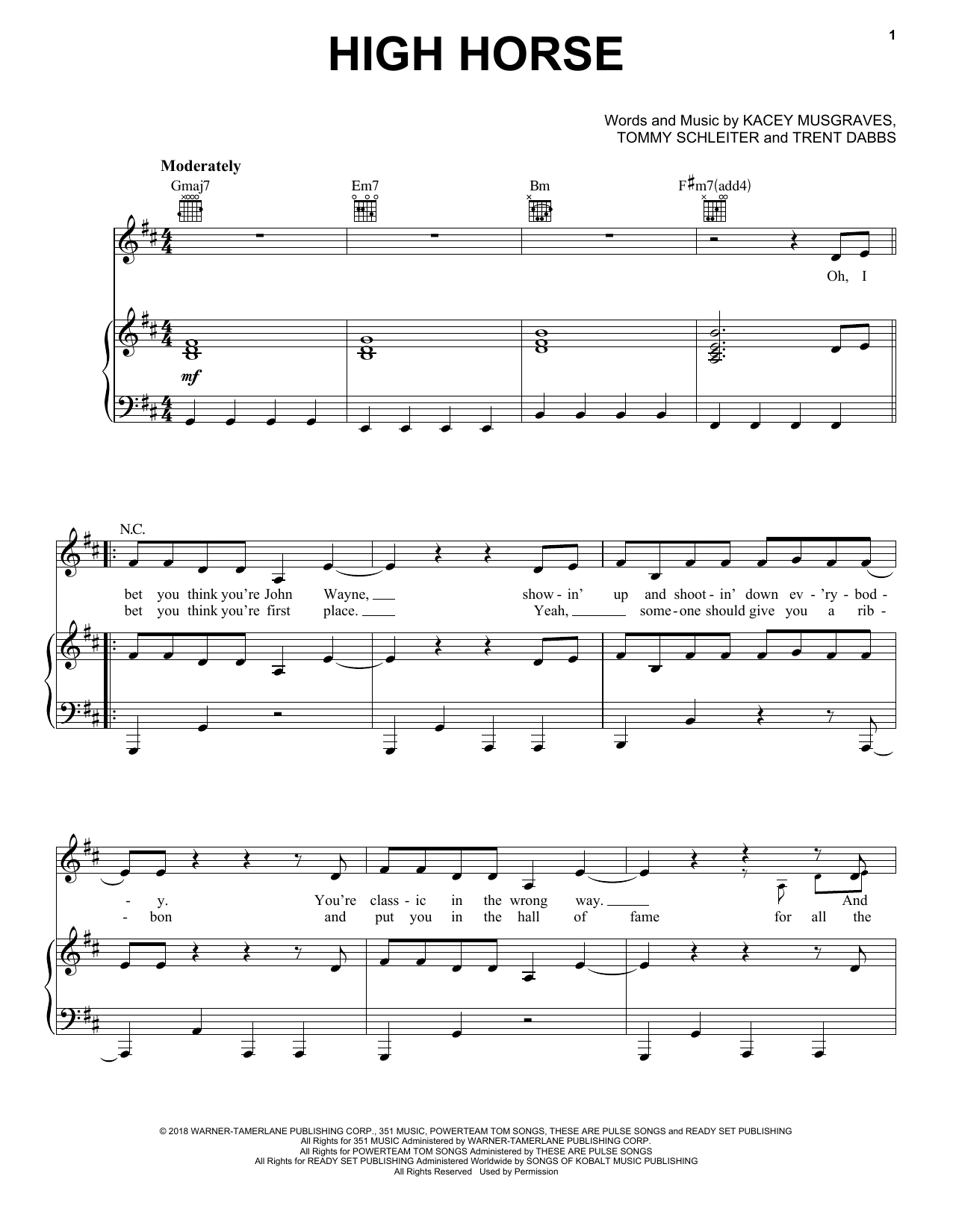 Kacey Musgraves High Horse sheet music notes and chords. Download Printable PDF.