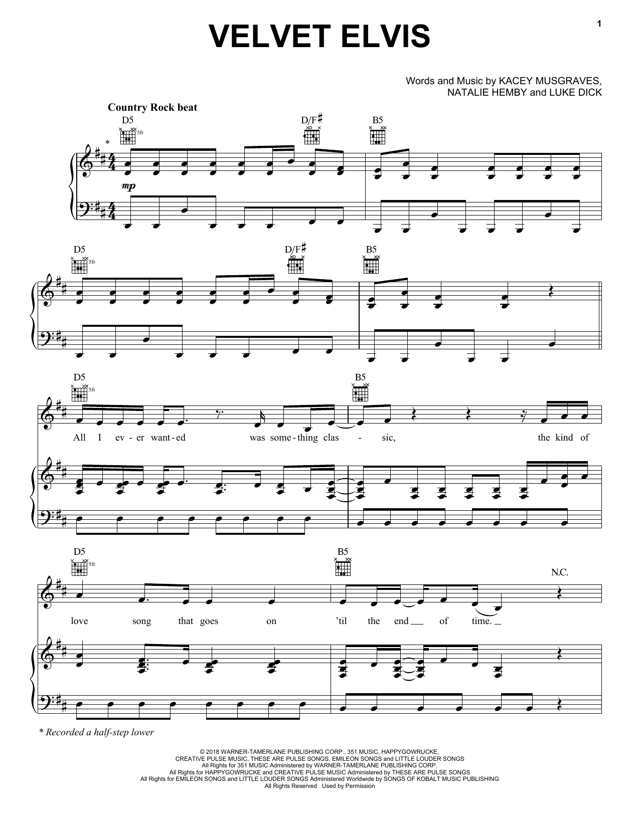 Kacey Musgraves Velvet Elvis sheet music notes and chords. Download Printable PDF.