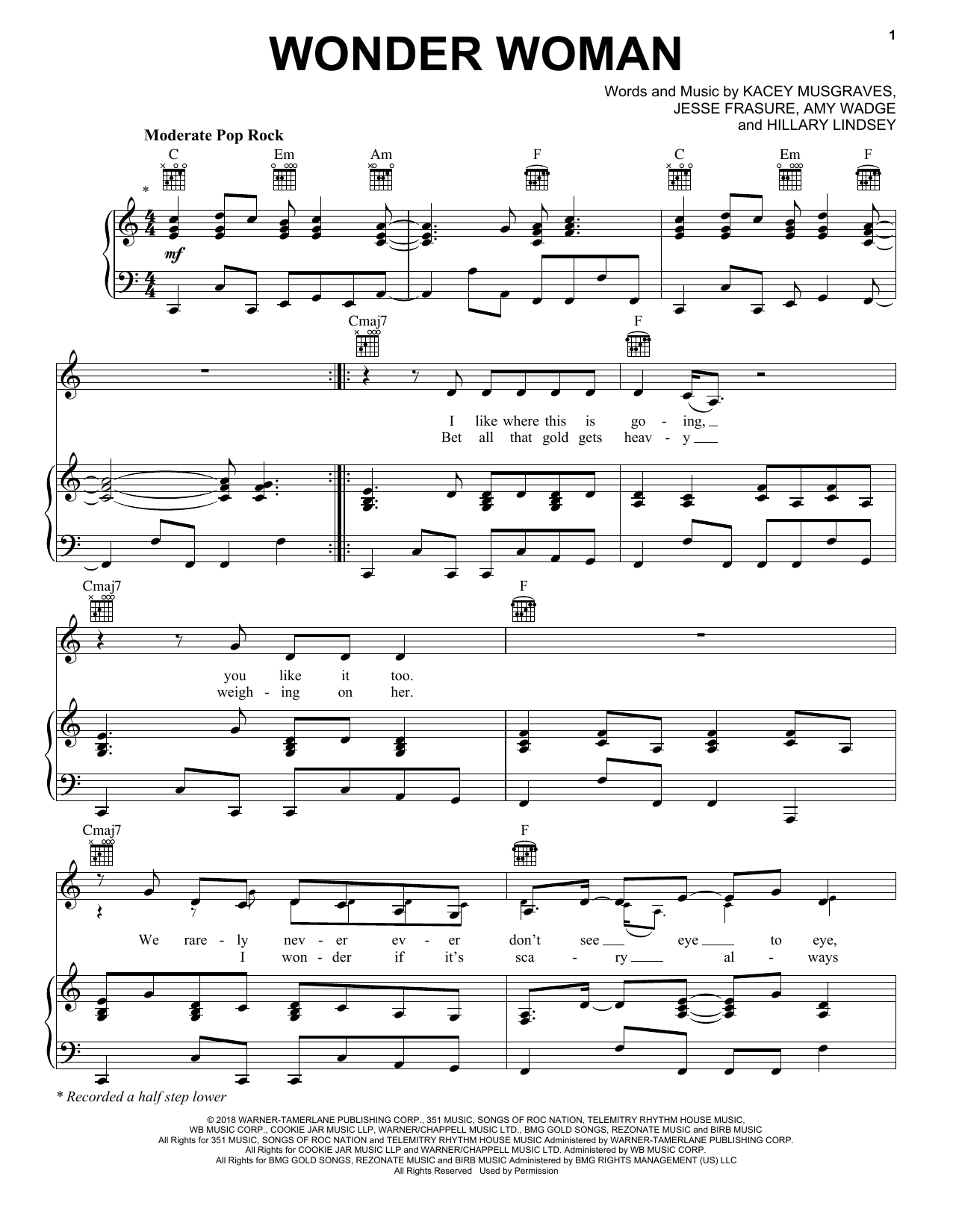 Kacey Musgraves Wonder Woman sheet music notes and chords. Download Printable PDF.