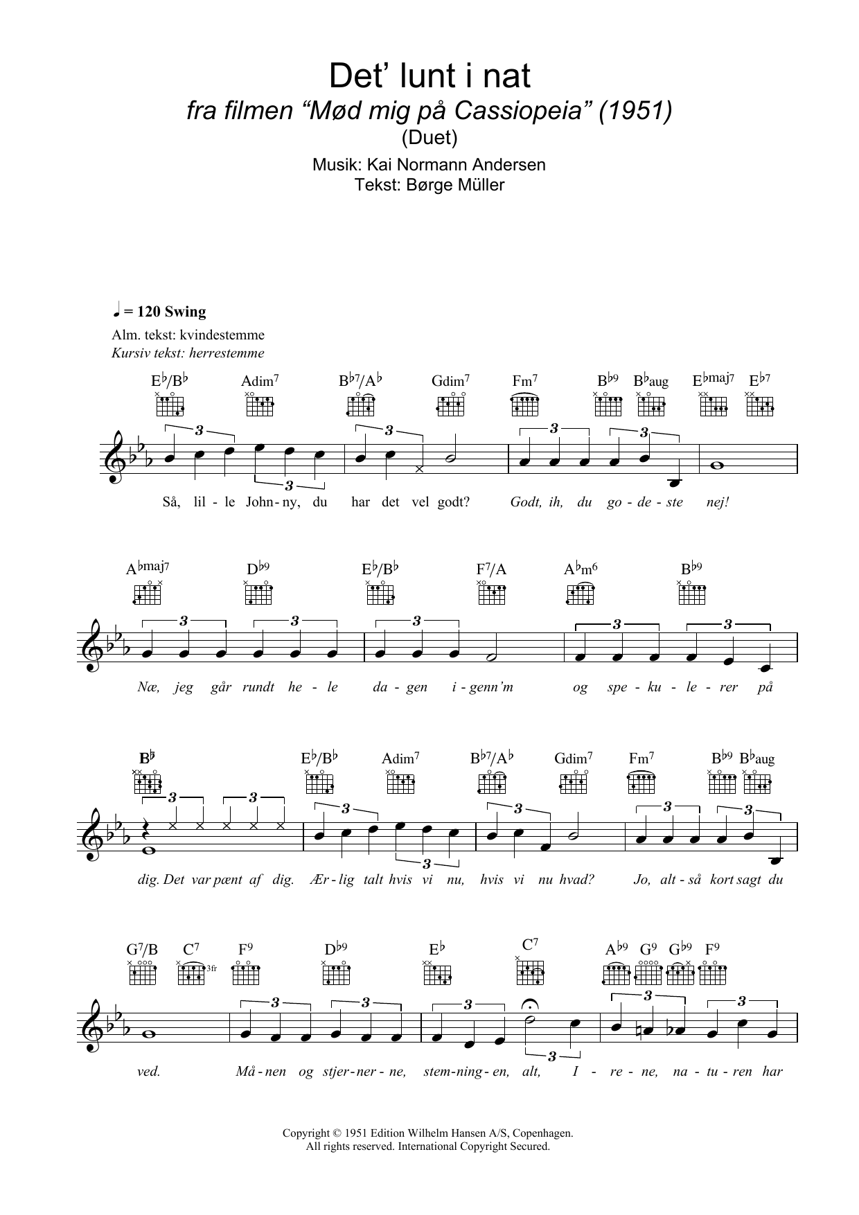 Kai Normann Andersen Det' Lunt I Nat sheet music notes and chords arranged for Lead Sheet / Fake Book