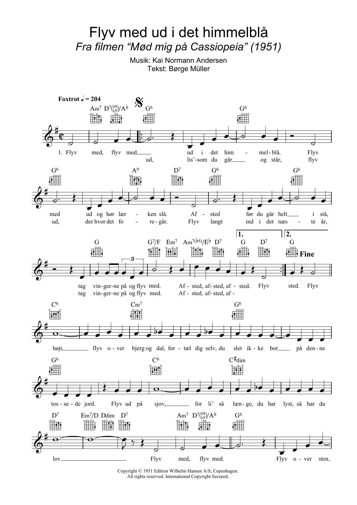 Kai Normann Andersen Flyv Med Ud I Det Himmelblå sheet music notes and chords arranged for Lead Sheet / Fake Book