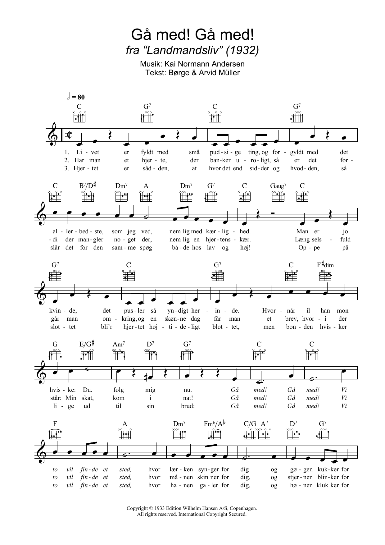 Kai Normann Andersen Gå Med! Gå Med! sheet music notes and chords arranged for Lead Sheet / Fake Book